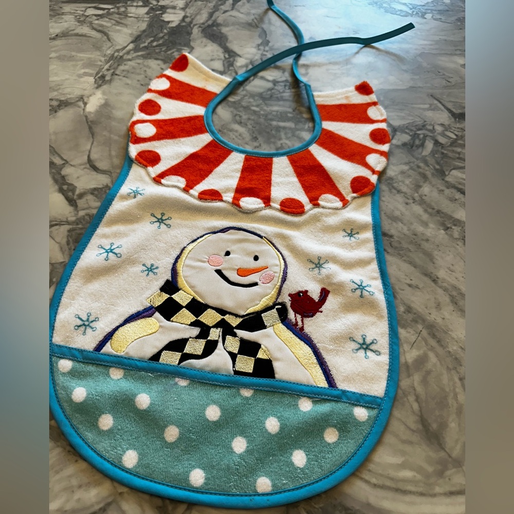 MacKenzie-Childs Baby/Toddler Bib with Snowman Design NWOT
